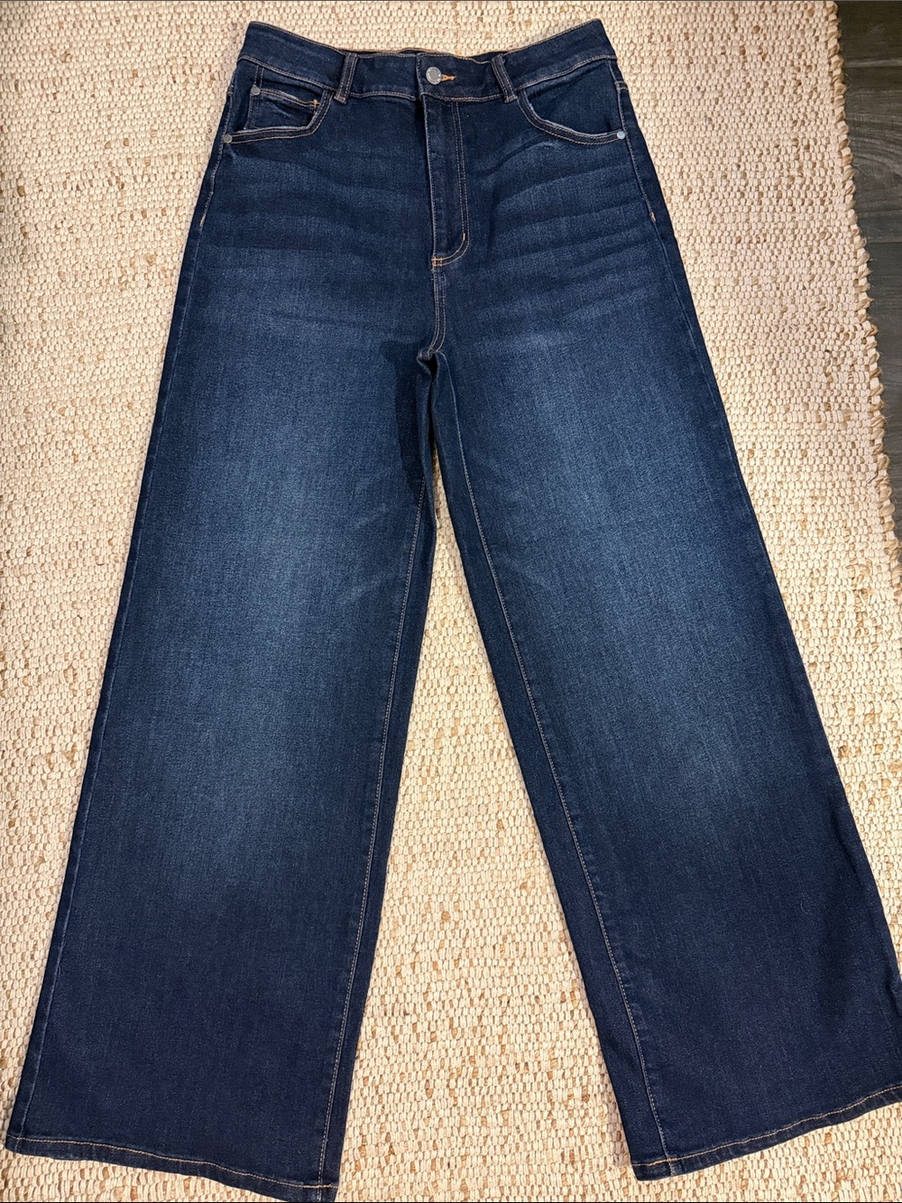 Well Worn Dark Blue Wide-Leg Jeans